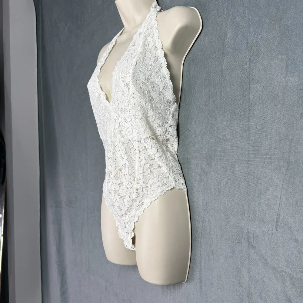 Free People Intimately Lingerie M Avery‎ White Lace bodysuit Racerback Romantic